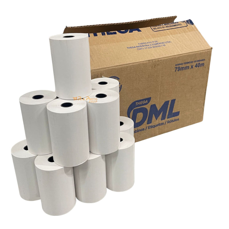 Bobina Térmica DML 79x40m Branca Lisa – 48g 1 Via Sem COTEPE | Caixa com 30 Rolos