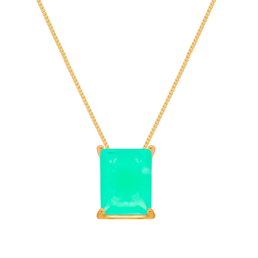 cat-00d783fcbc4474ff.jpg Colar Dourado de Pedra Retangular Verde - Imagem 1