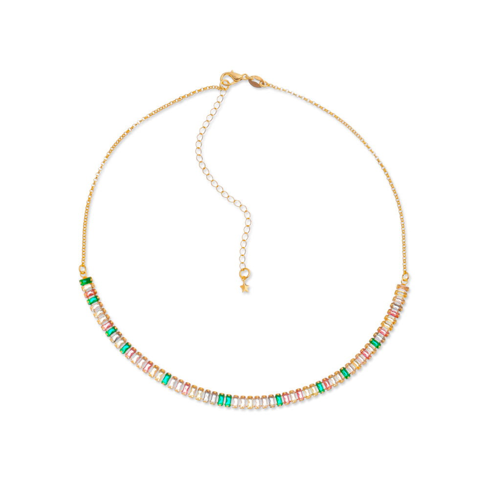 cat-025b5cf4e0307be4.jpg Colar Dourado Chocker de Pedras Coloridas - Imagem 1