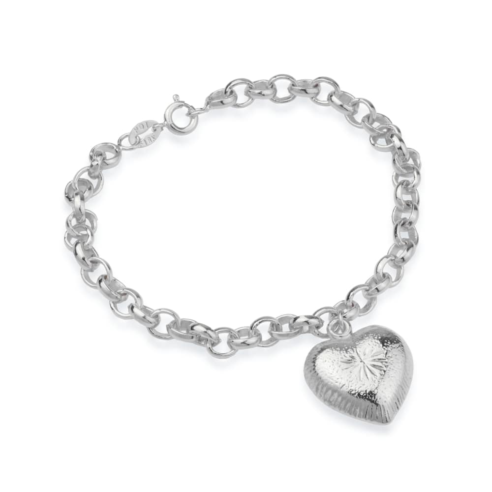 cat-03c79d2cb3f92dbf.jpg Pulseira Prateada Elo Português com Coração - Imagem 1