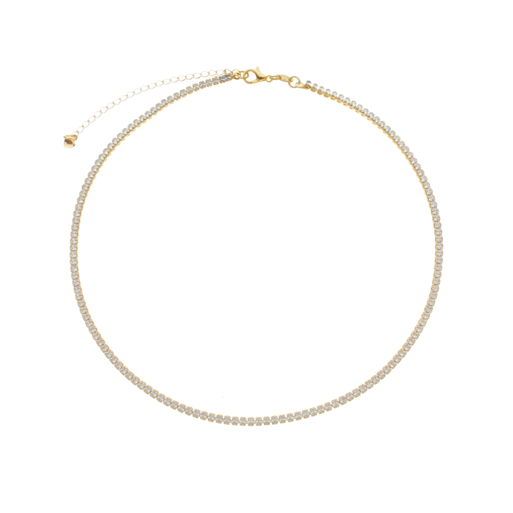 cat-11a27f6951661727.jpg Colar Dourado Chocker Riviera Pedras Brancas - Imagem 1