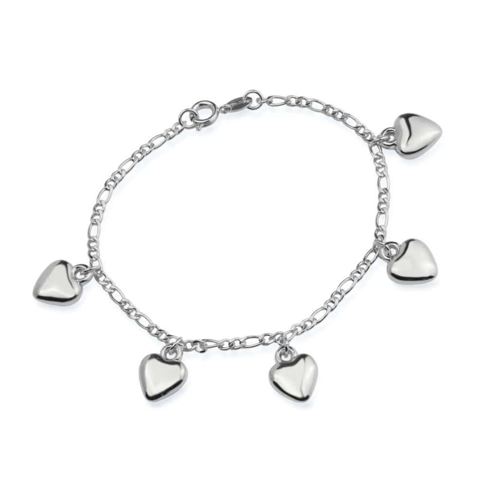 cat-11bbcd385adaf49e.jpg Pulseira Prateada com Pingentes de Coração - Imagem 1