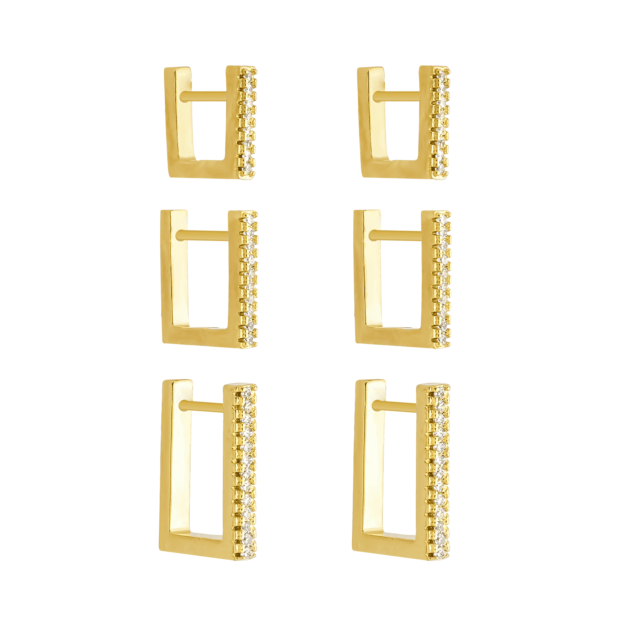 cat-199bc0d17e03f165.png Trio Dourado de Argolinhas Quadradas Cravejadas de Zircônias - Imagem 1
