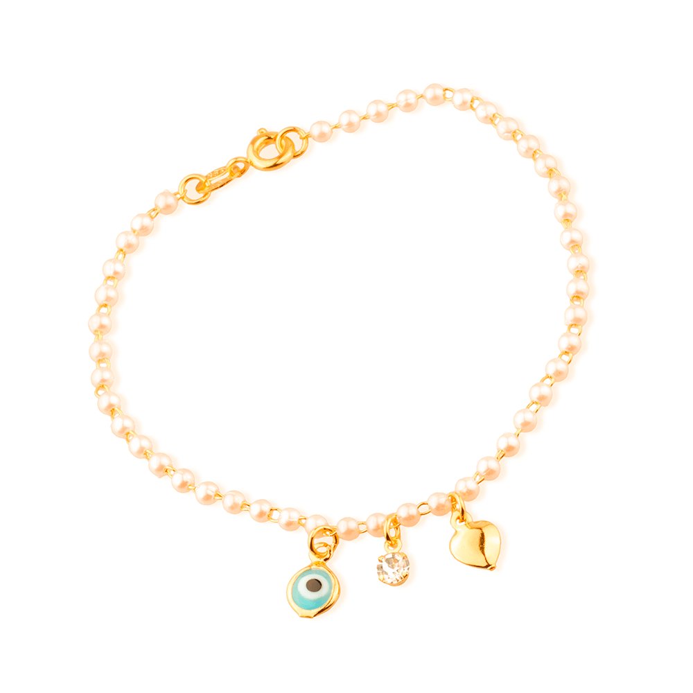 cat-1ae6969169b02c25.jpg Pulseira Dourada de Pérolas com Olho Grego Coração e Ponto de Luz - Imagem 1