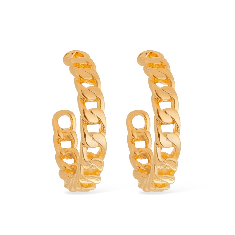 cat-23b361be6a08d70b.jpg Brinco Dourado de Argola Formato Corrente Médio - Imagem 1
