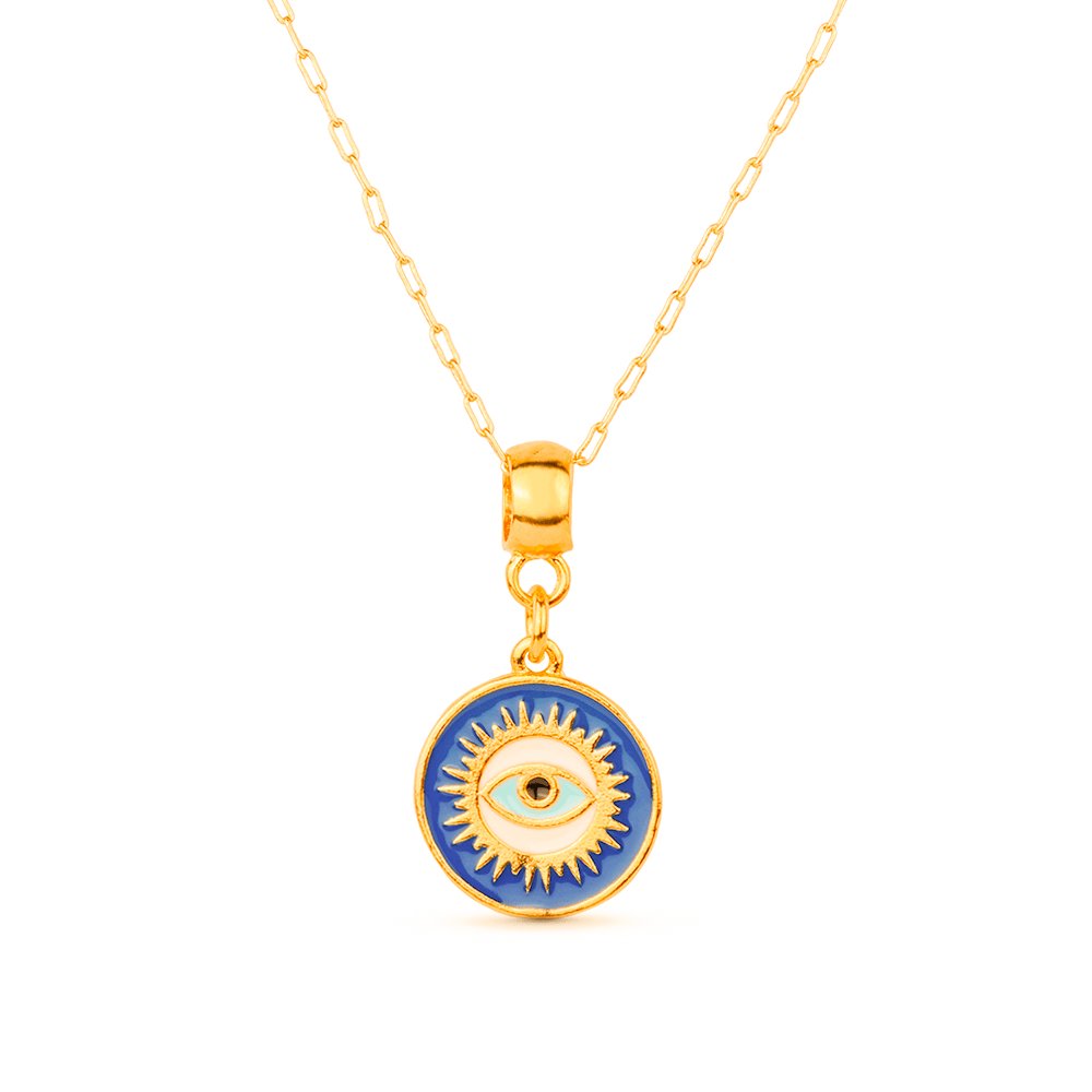 cat-25e131d1084fc564.jpg Colar Dourado Medalha Olho Grego - Imagem 1