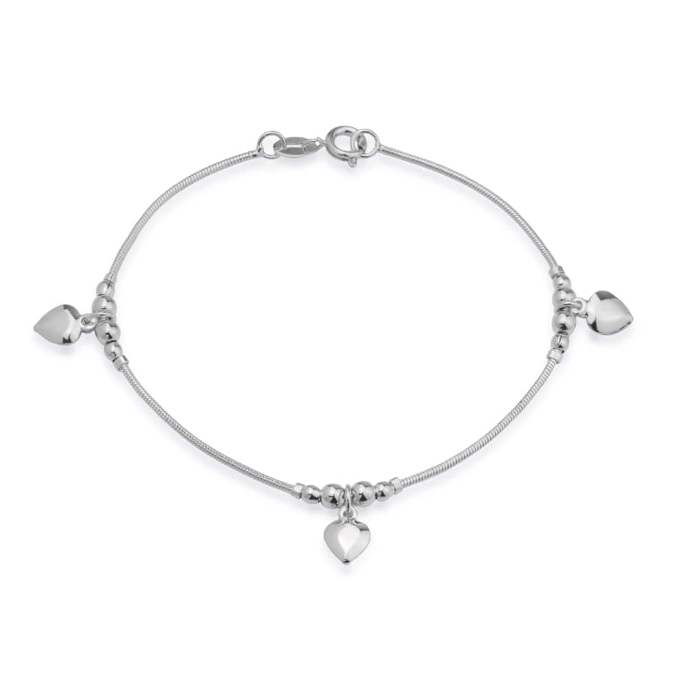 cat-26a8f0fad265e5c9.jpg Pulseira Prateada Lisa com 3 Pingentes de Coração - Imagem 1