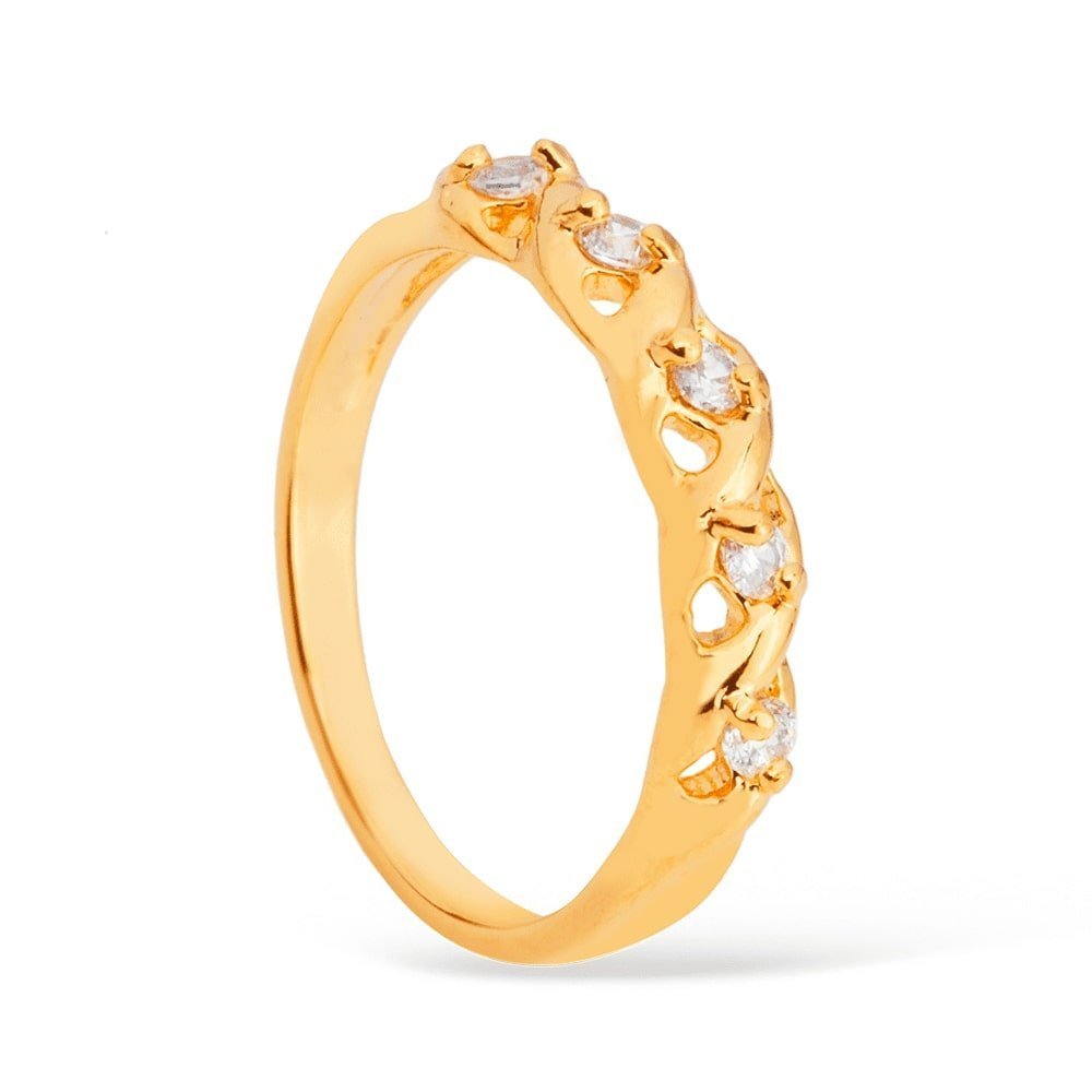 cat-2f711ae9876ca53c.jpg Anel Dourado Meia Aliança 5 Pedras de Zircônia - Imagem 1