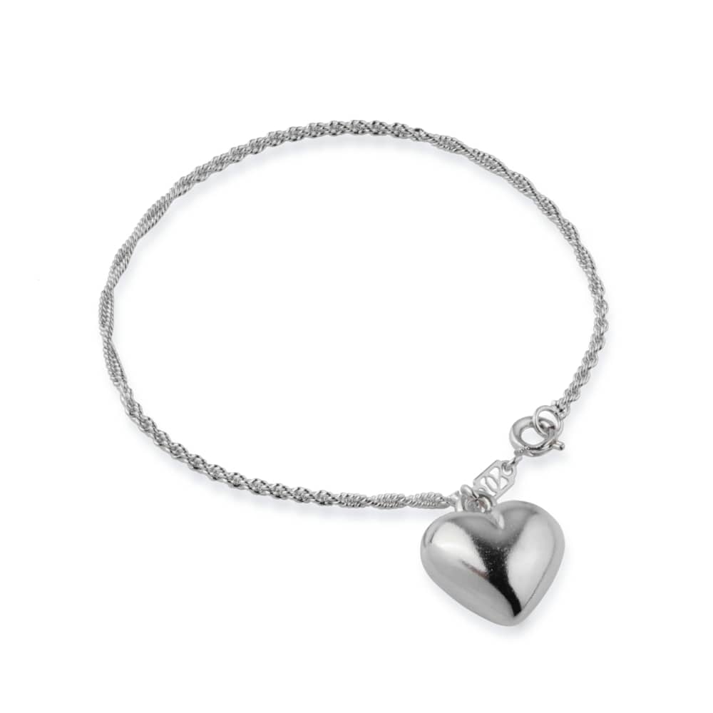 cat-3704c9dd3ce254e5.jpg Pulseira Prateada de Cordão Baiano com Coração - Imagem 1