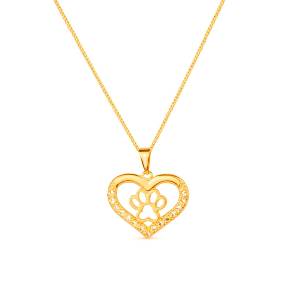 cat-3ef69fd79765679e.jpg Colar Dourado Chocker de Coração e Pata Pet Zircônia - Imagem 1