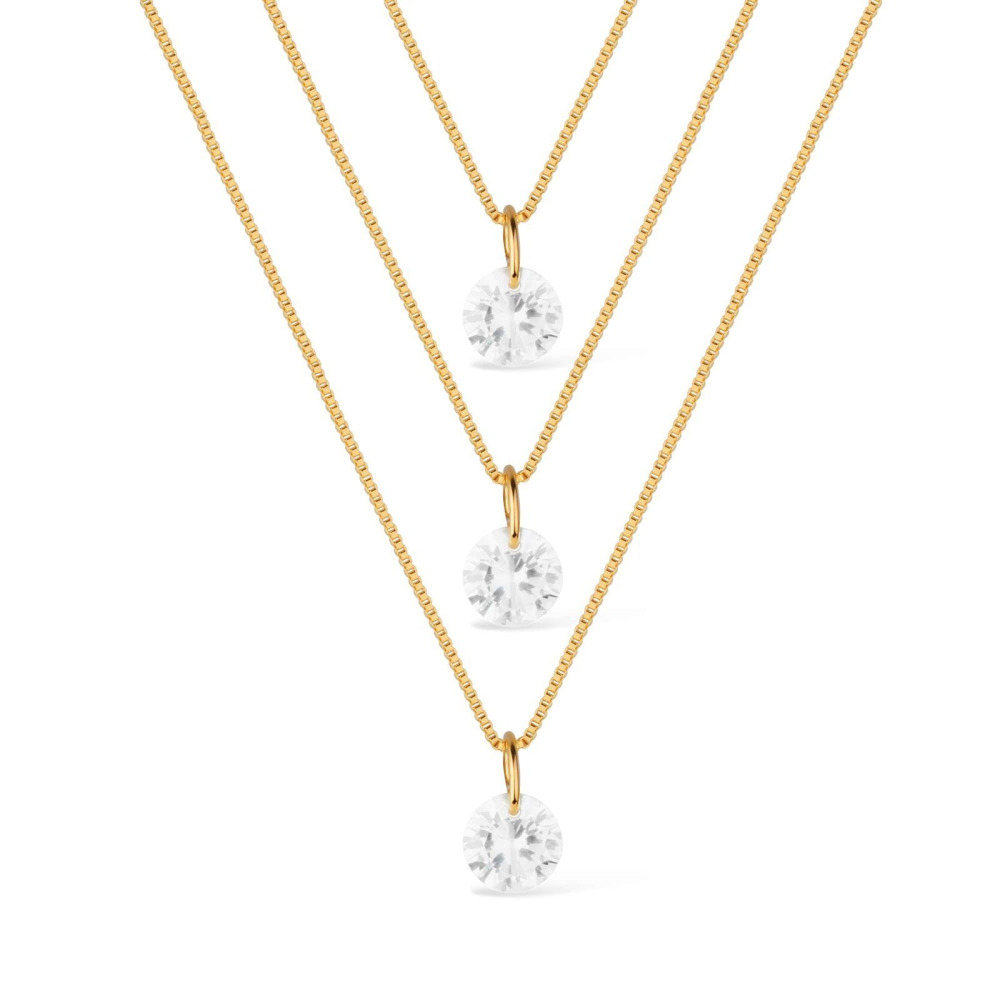 cat-45f1bc8090006857.jpg Colar Dourado Triplo 3 Pontos de Luz em Zircônia - Imagem 1
