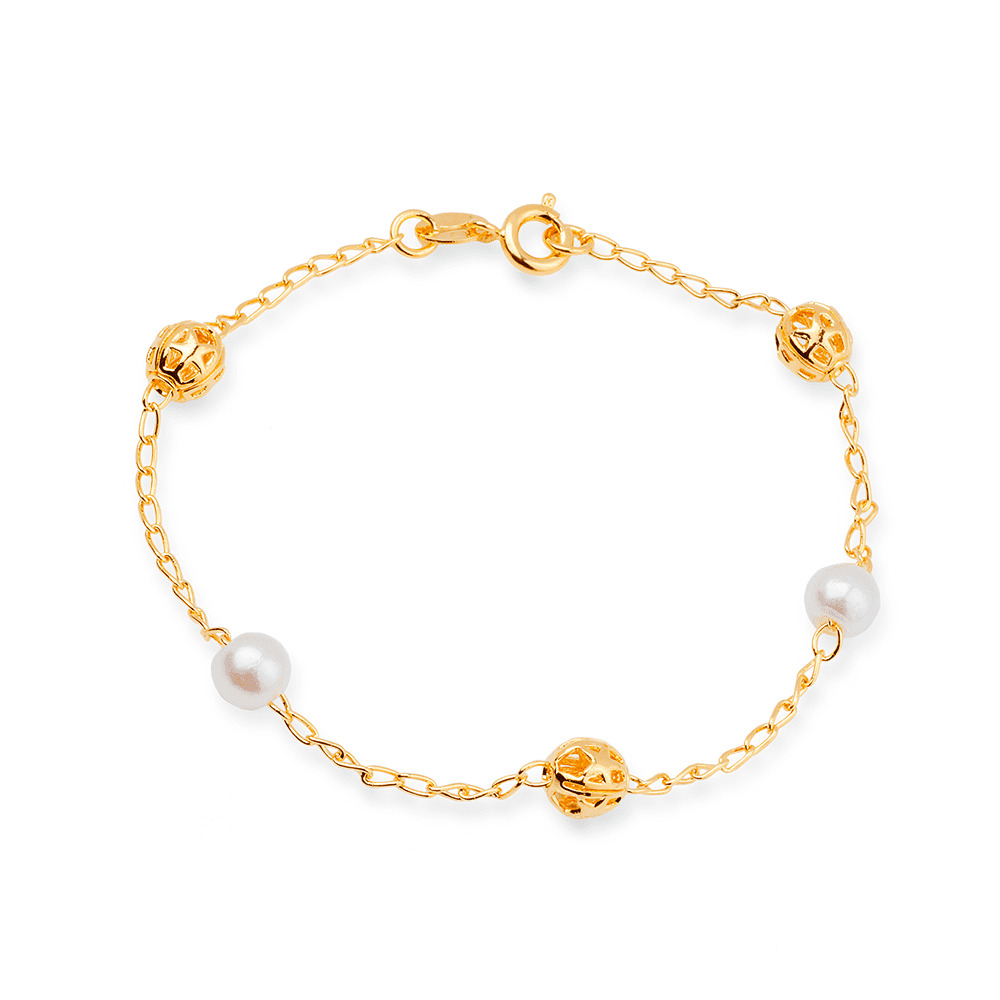 cat-4d5ad9c7b779218e.jpg Pulseira Dourada de Pérolas e Esferas Vazadas - Imagem 1