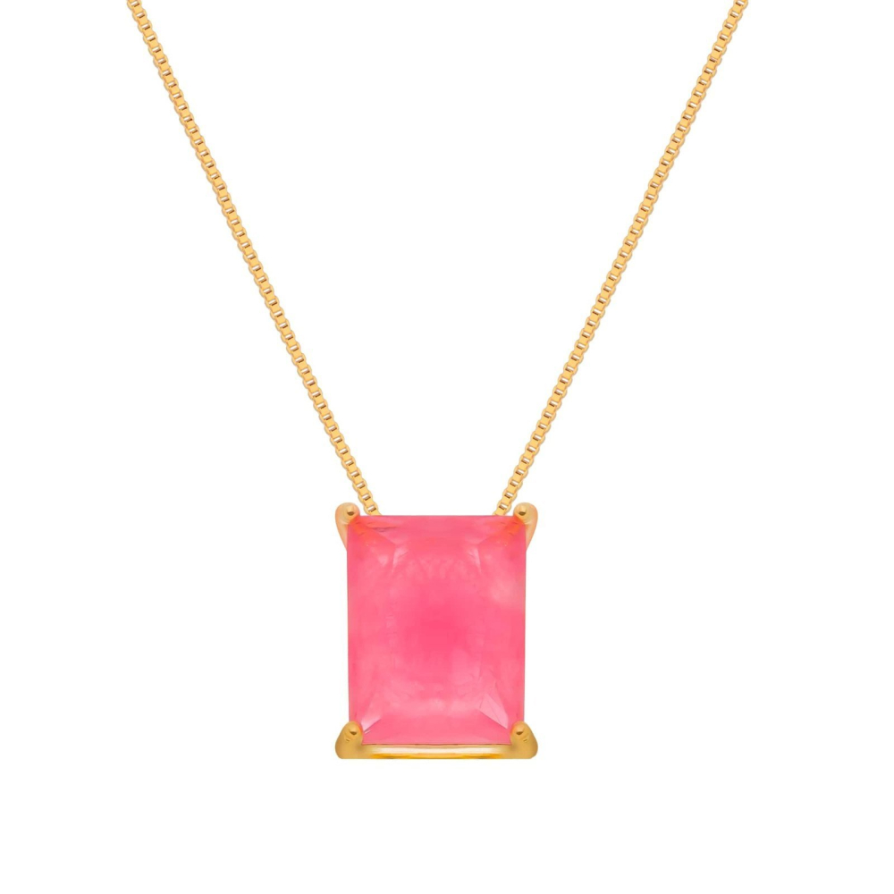cat-51b779be7f96ede6.jpg Colar Dourado de Pedra Retangular Rosa - Imagem 1