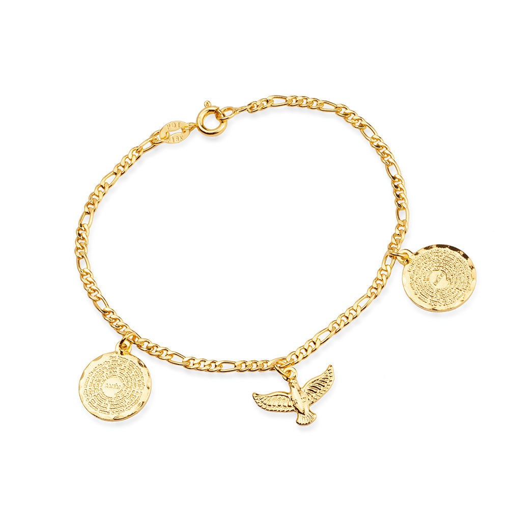 cat-56e216f524e2b123.jpg Pulseira Dourada Religiosa Pai Nosso e Espírito Santo - Imagem 1