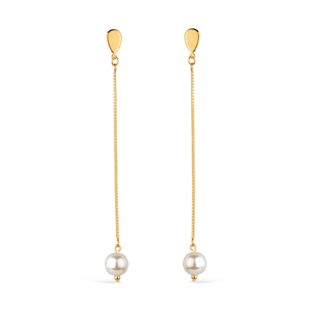 cat-58c2805117816b9a.jpg Brinco Dourado de Corrente com Pérola - Imagem 1