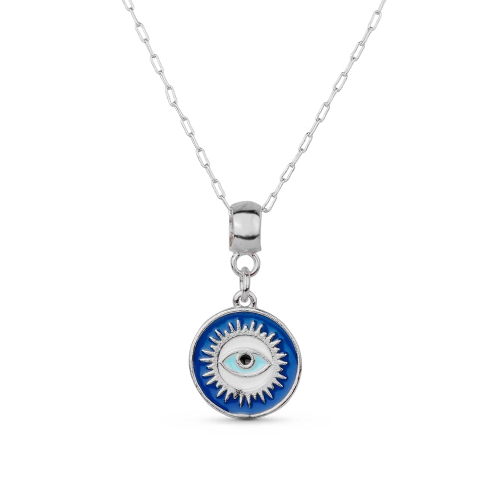 cat-5e3797bbc8cf1f3b.jpg Colar Prateado Medalha Olho Grego - Imagem 1