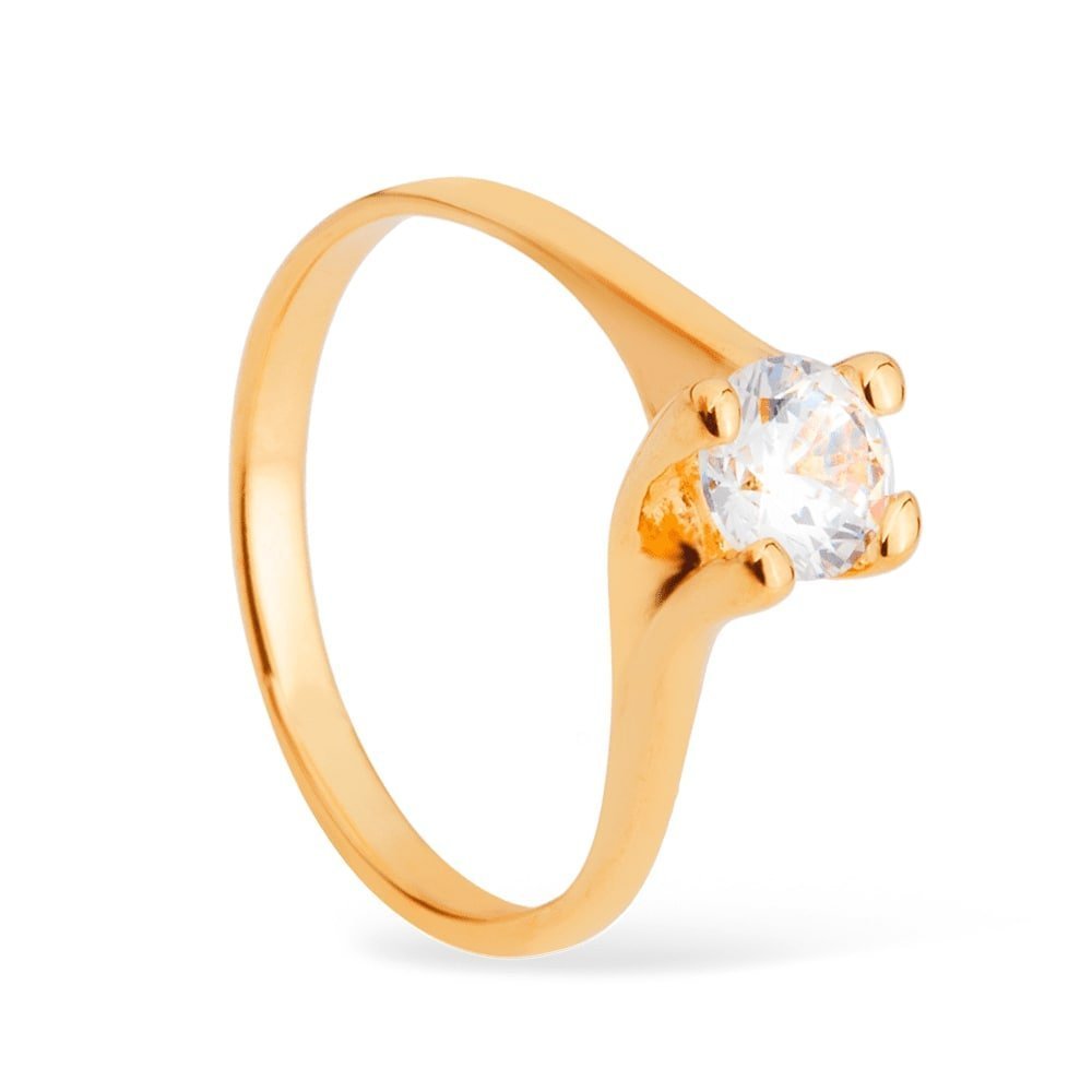 cat-6ff4f26a0e916c33.jpg Anel Dourado Solitário com Pedra de Zircônia Pequena - Imagem 1