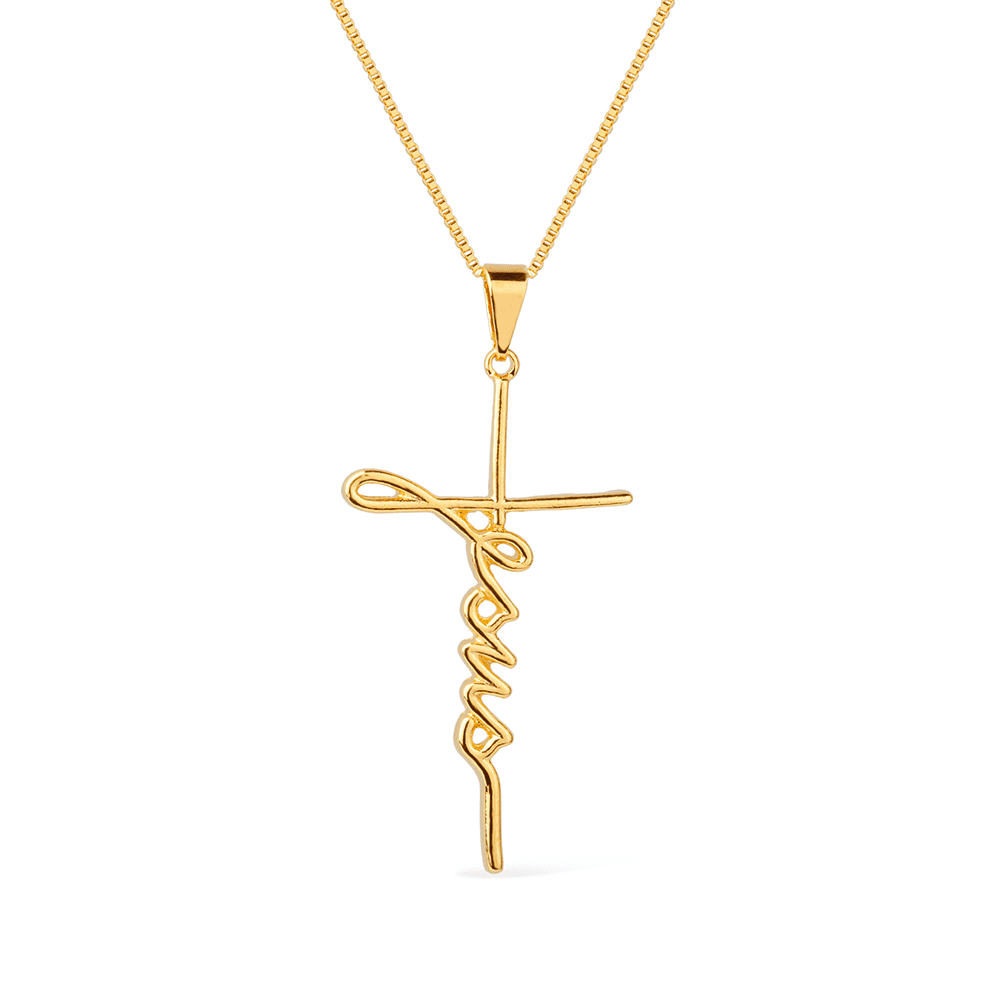 cat-70544d42989166a2.png Colar Dourado Religioso de Cruz Jesus - Imagem 1