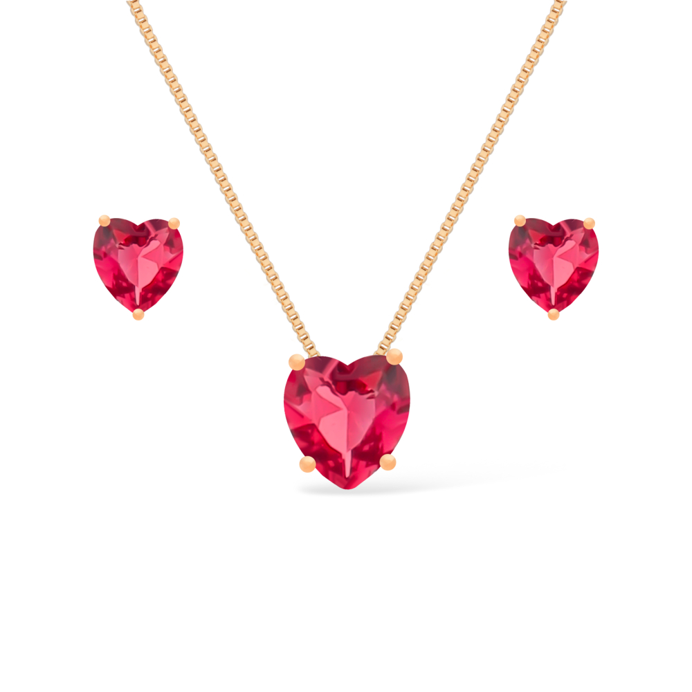 cat-7480d43831e3ab74.jpg Conjunto Dourado de Coração Vermelho - Imagem 1