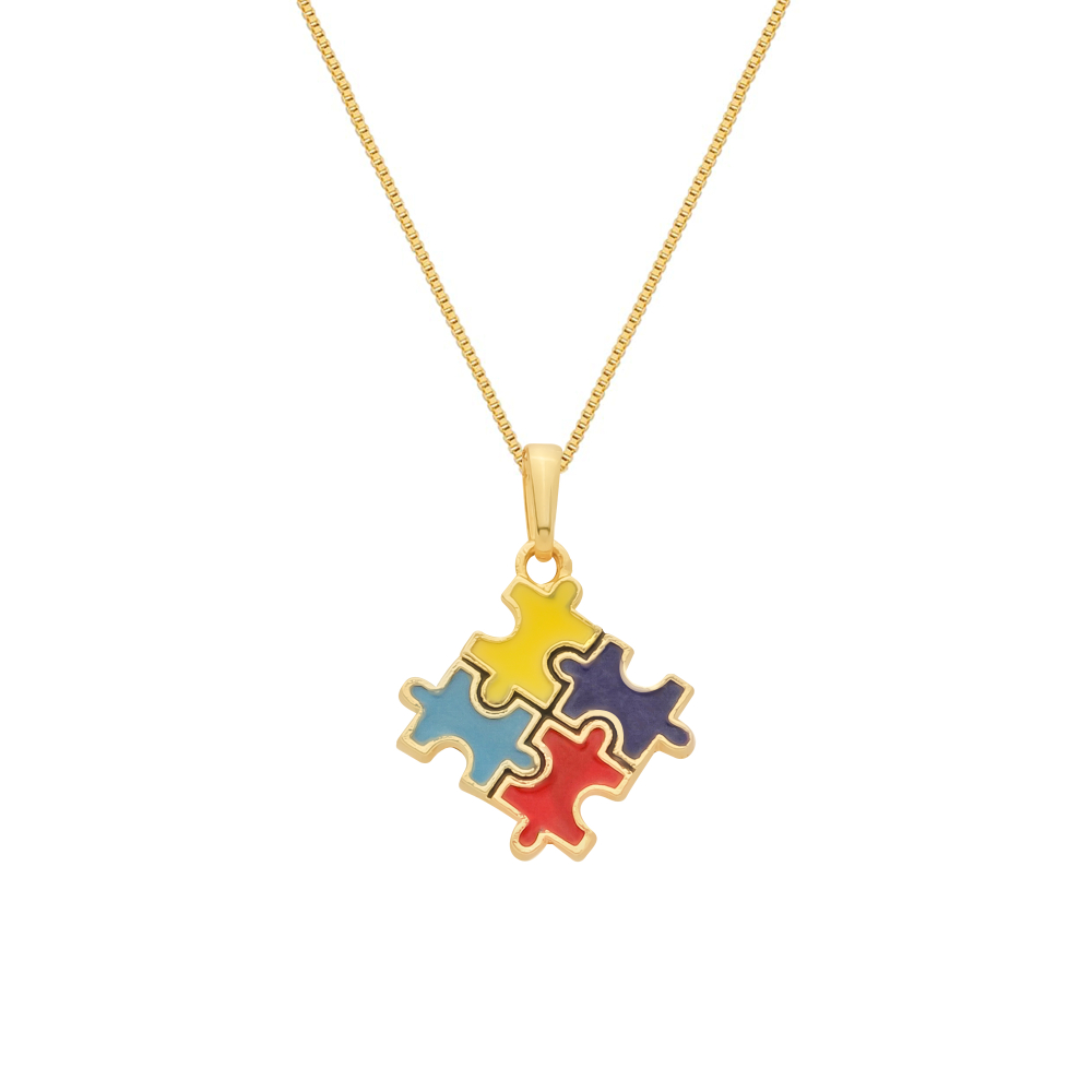 cat-8c4b577c9348fe00.jpg Colar Dourado Autismo Formato Quebra-Cabeça - Imagem 1