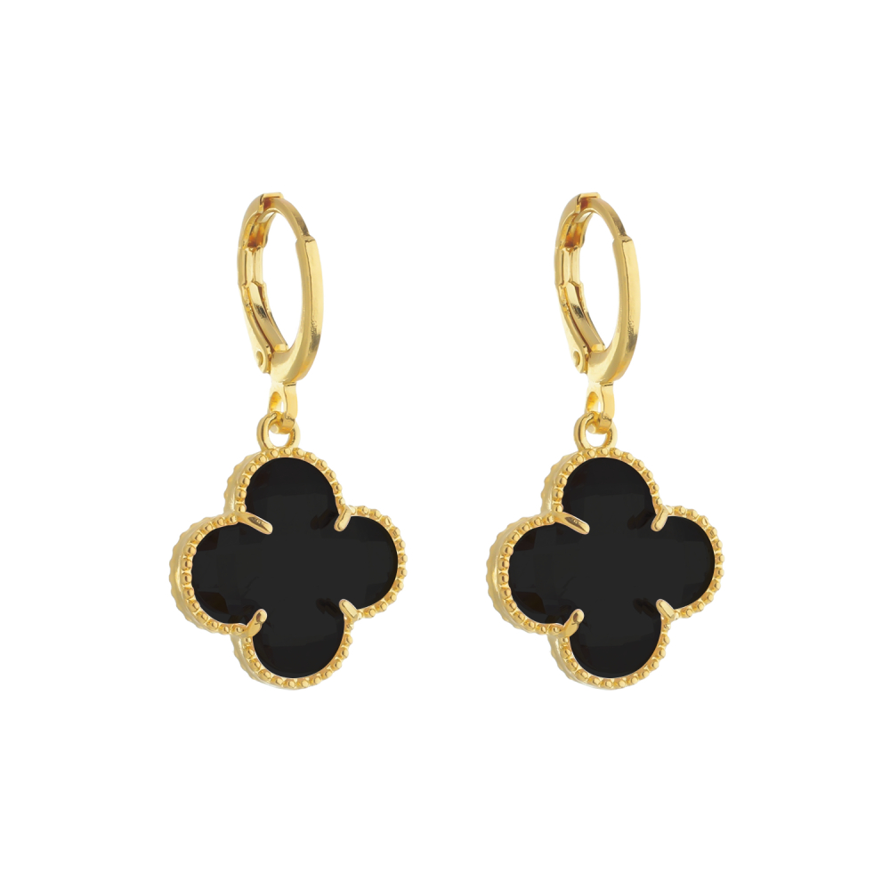 cat-a021a4c234bf5b85.jpg Brinco Dourado de Trevo com Zircônia Preta - Imagem 1