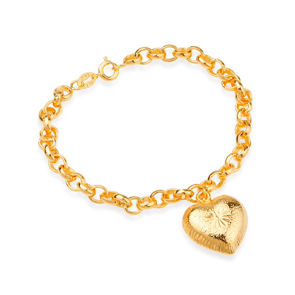 cat-a5b251208afa7344.jpg Pulseira Dourada Elo Português com Coração - Imagem 1