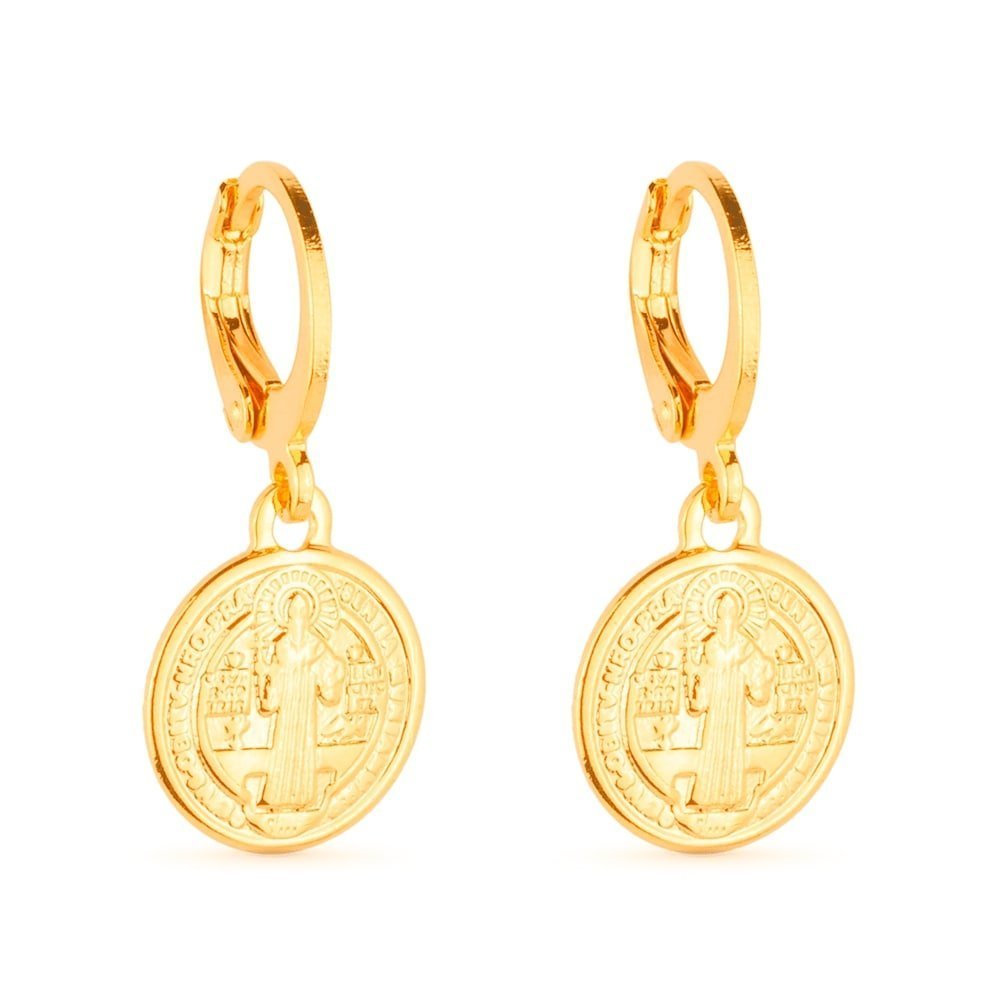 cat-a7c3ace7f3dd0b09.jpg Brinco Dourado de Argolinha Com Medalha Religiosa - Imagem 1