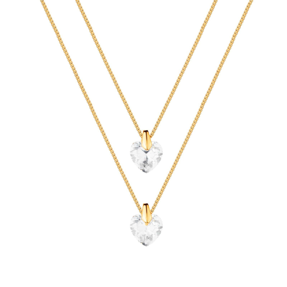 cat-aecaca4e21b80eed.jpg Colar Dourado Duplo de Coração em Cristal - Imagem 1