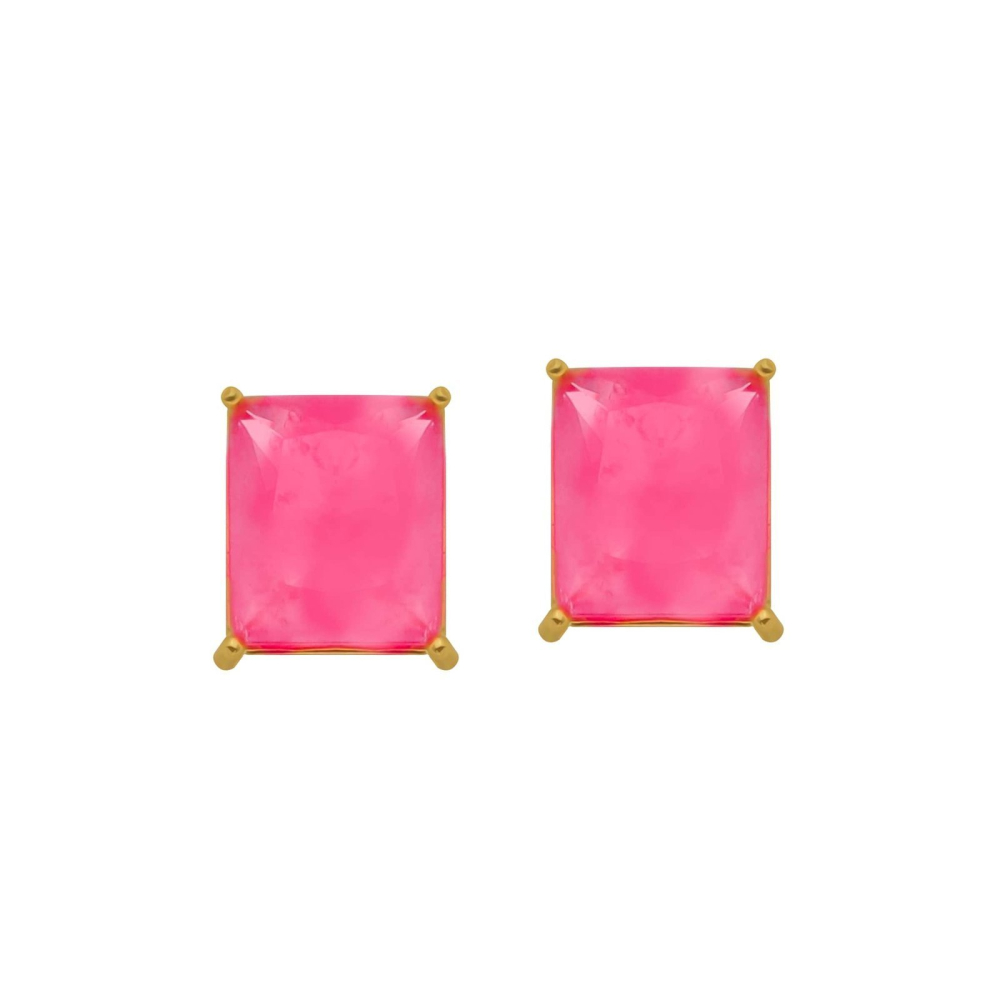 cat-b1e6a6aed0d4469d.jpg Brinco Dourado de Pedra Retangular Rosa - Imagem 1