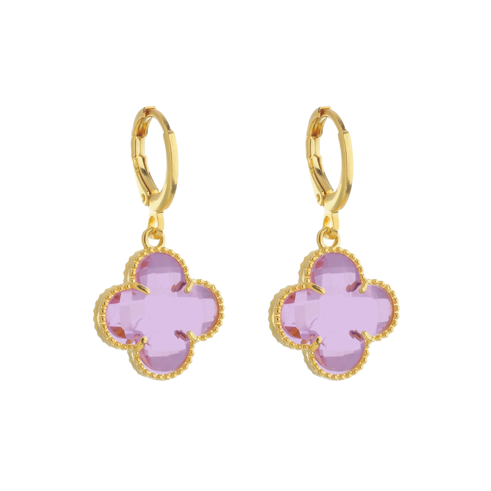 cat-ba42bac0869dec35.jpg Brinco Dourado de Trevo com Zircônia Rosa - Imagem 1