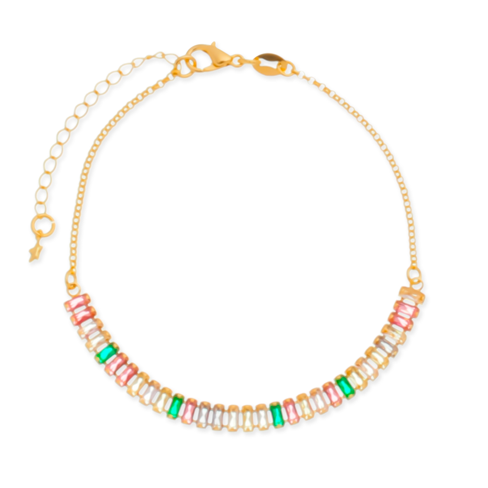 cat-bbb0ccc56fae5739.jpg Pulseira Dourada de Pedras Coloridas - Imagem 1