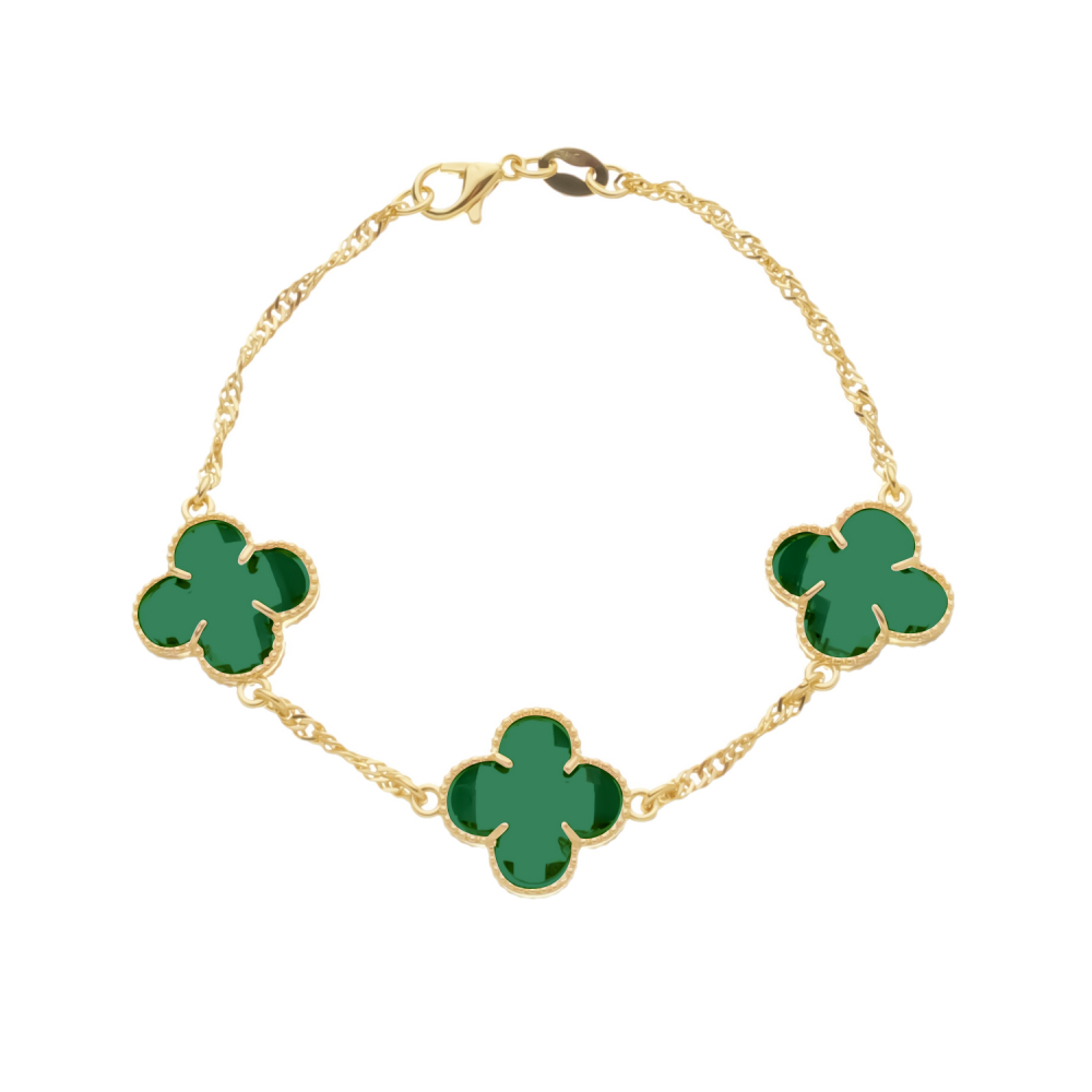 cat-ca2d79e31172aaf8.jpg Pulseira Dourada Trevos Zircônia Verde - Imagem 1