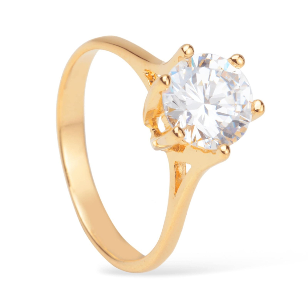 cat-d95e78f41681f7b6.jpg Anel Dourado Solitário com Pedra de Zircônia - Imagem 1