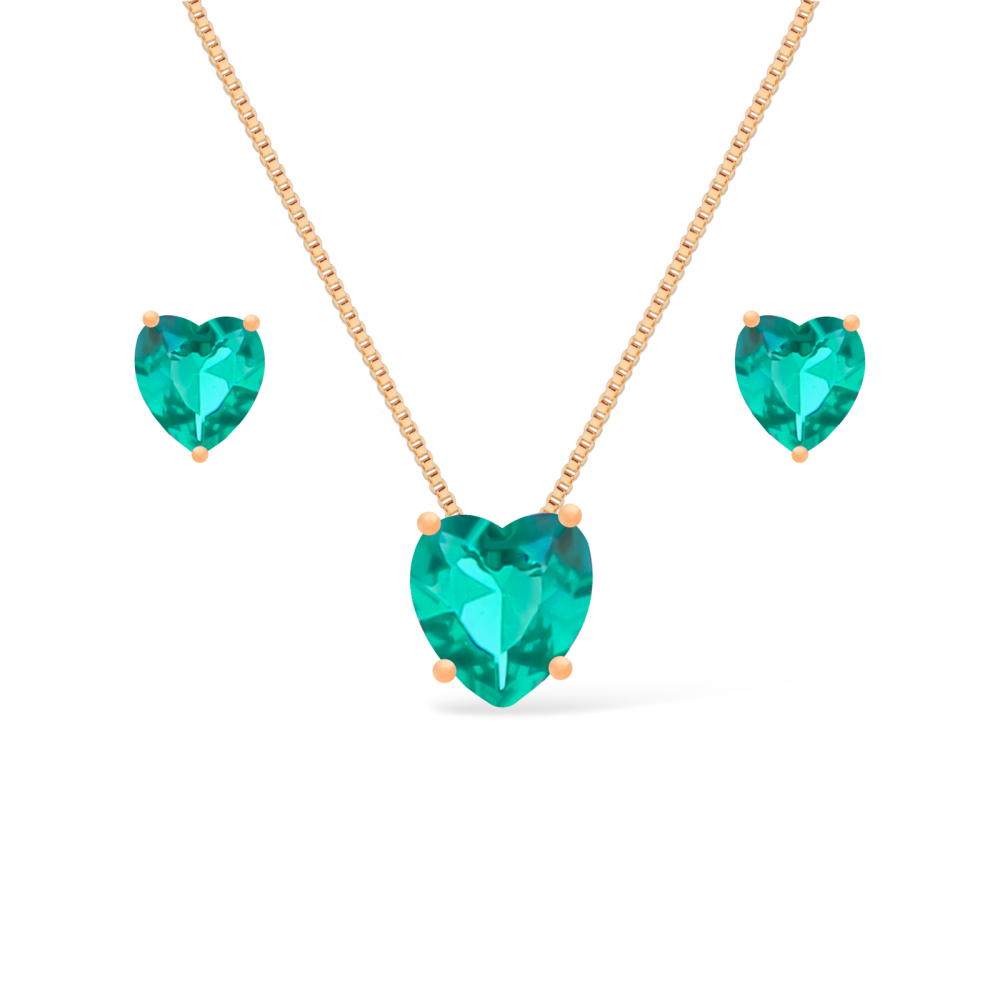 cat-df9f85886e80070c.jpg Conjunto Dourado de Coração Verde - Imagem 1
