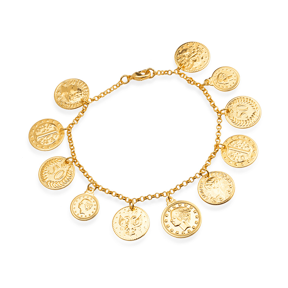 cat-e72d4e121d176704.jpg Pulseira Dourada de Moedas Antigas - Imagem 1