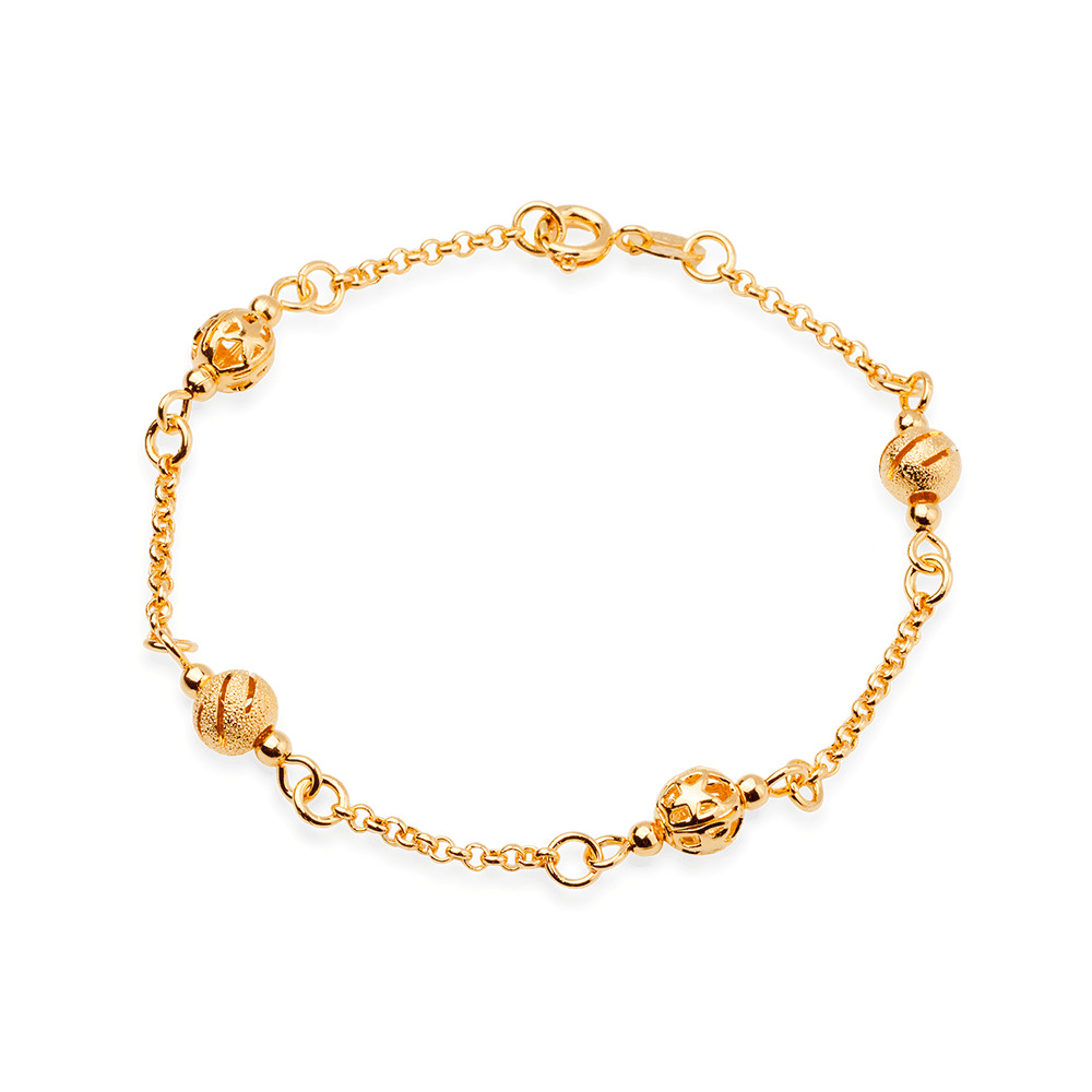 cat-eca5081ee19fdc51.jpg Pulseira Dourada Elo Português com Esferas - Imagem 1