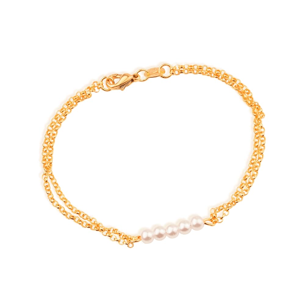cat-f8cb600c7914c1f2.jpg Pulseira Dourada Dupla Elo Português com Pérolas - Imagem 1